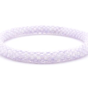 Sashka Co handmade beaded friendship bracelet with light lilac and light iridescent lilac glass beads. Crafted in Nepal by skilled artisans in a solid pattern.