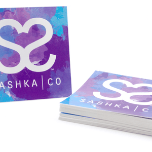 Sashka Co. Logo Sticker in Blue and Purple.