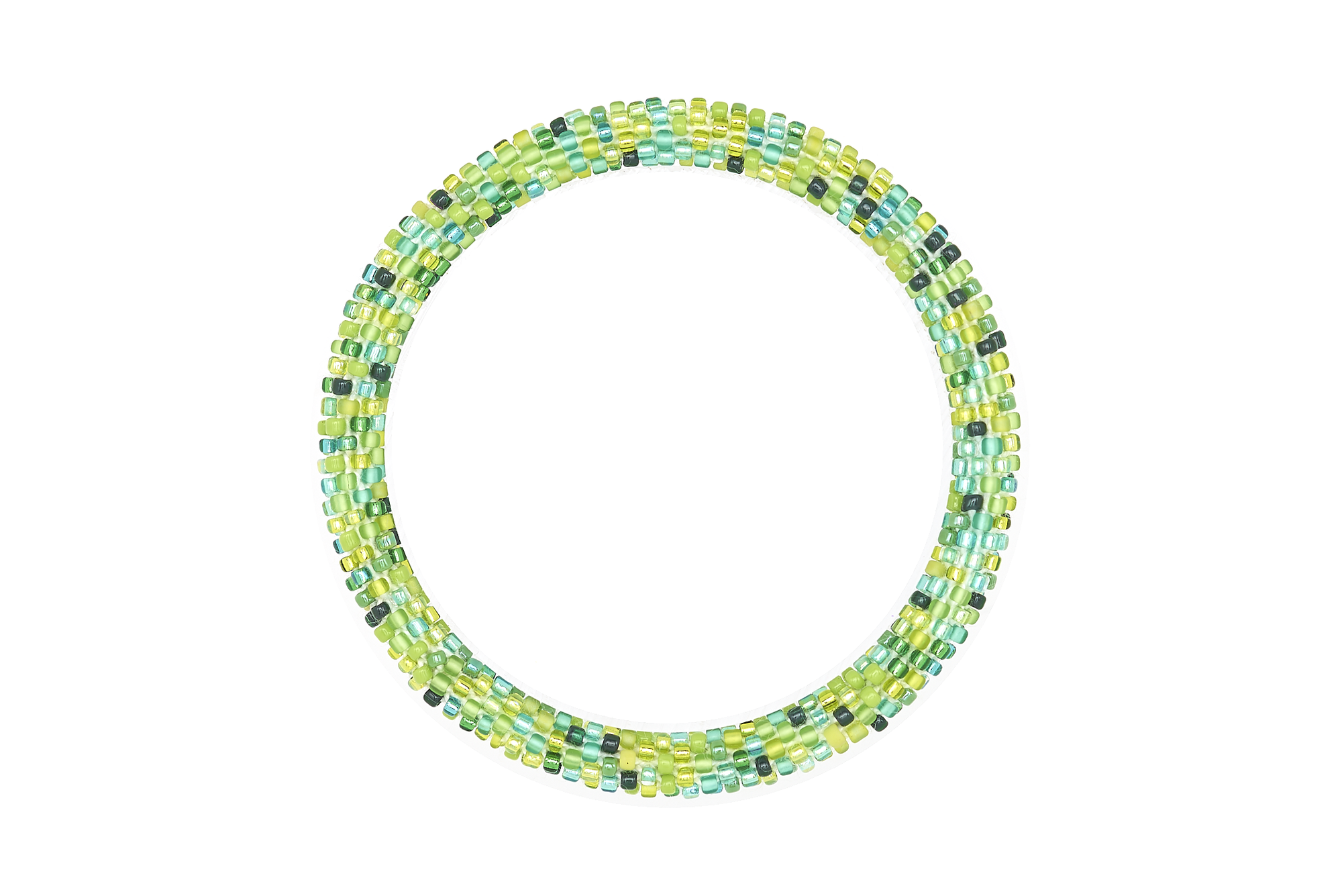 Sashka Co handmade beaded friendship bracelet with mixed shades of green glass beads. Crafted in Nepal by skilled artisans in a confetti pattern.