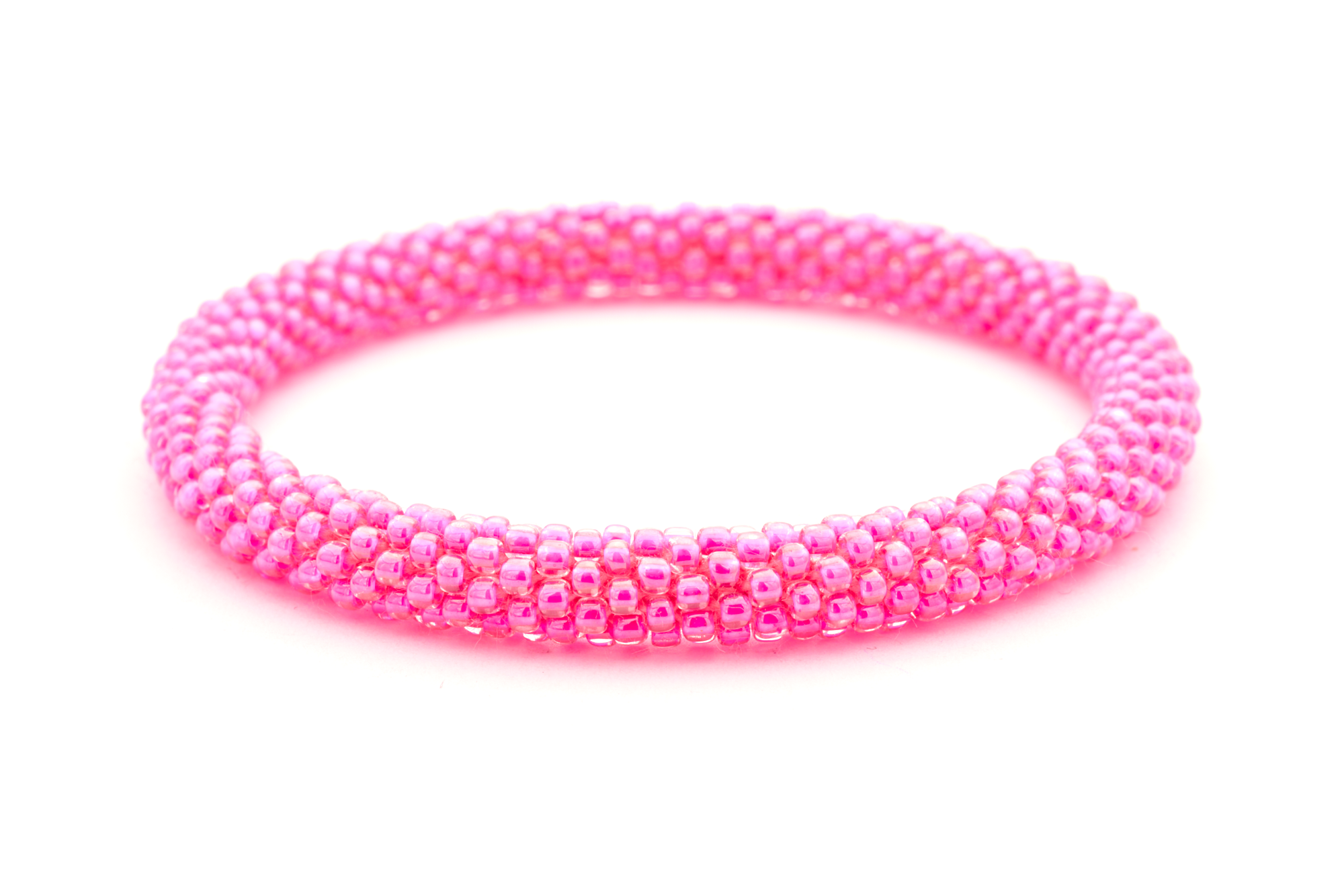 Sashka Co handmade beaded friendship bracelet with neon pink glass beads. Crafted in Nepal by skilled artisans in a solid pattern.