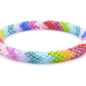 Sashka Co handmade beaded friendship bracelet with rainbow glass beads. Crafted in Nepal by skilled artisans in a detailed chevron pattern.