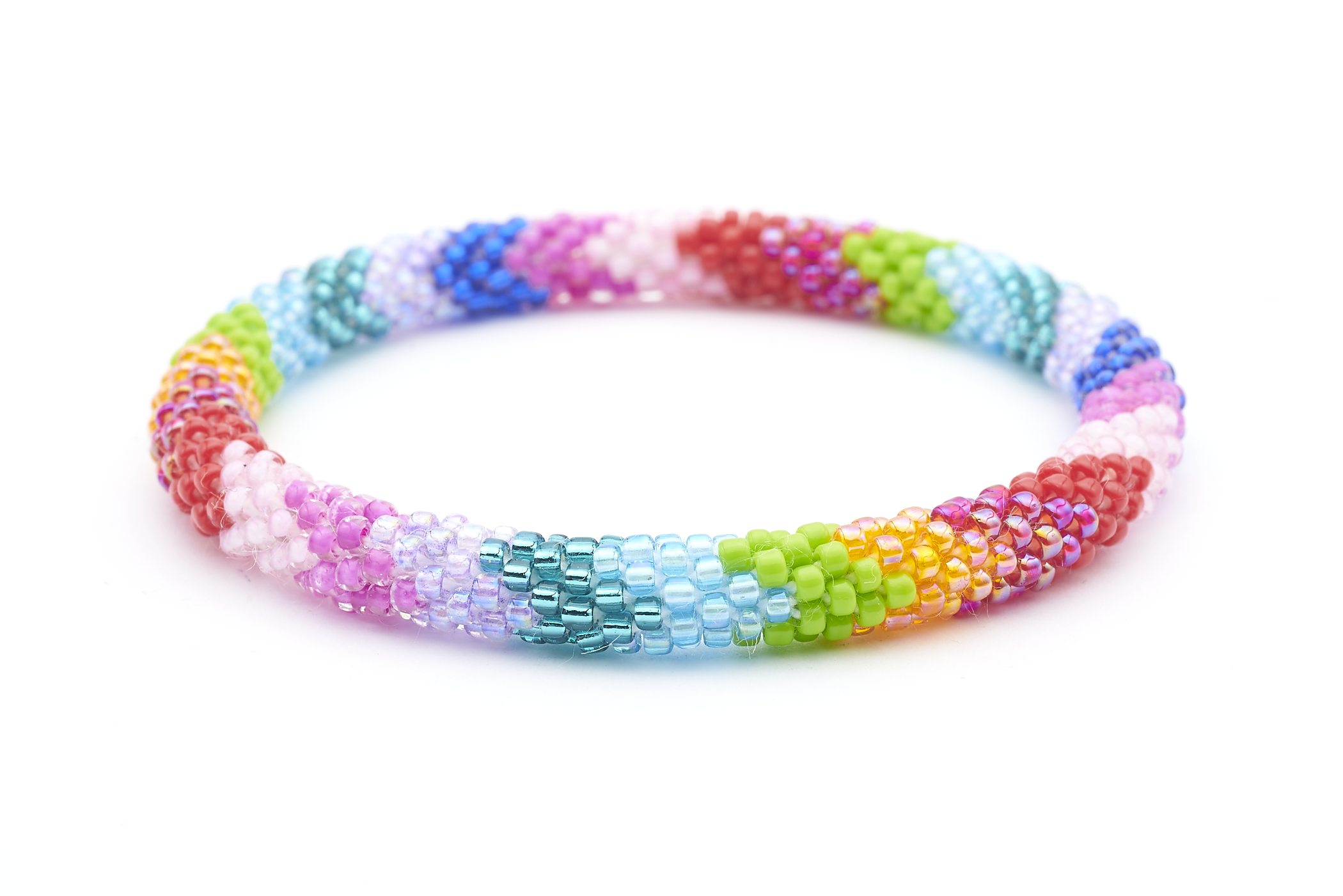 Sashka Co handmade beaded friendship bracelet with rainbow glass beads. Crafted in Nepal by skilled artisans in a detailed chevron pattern.