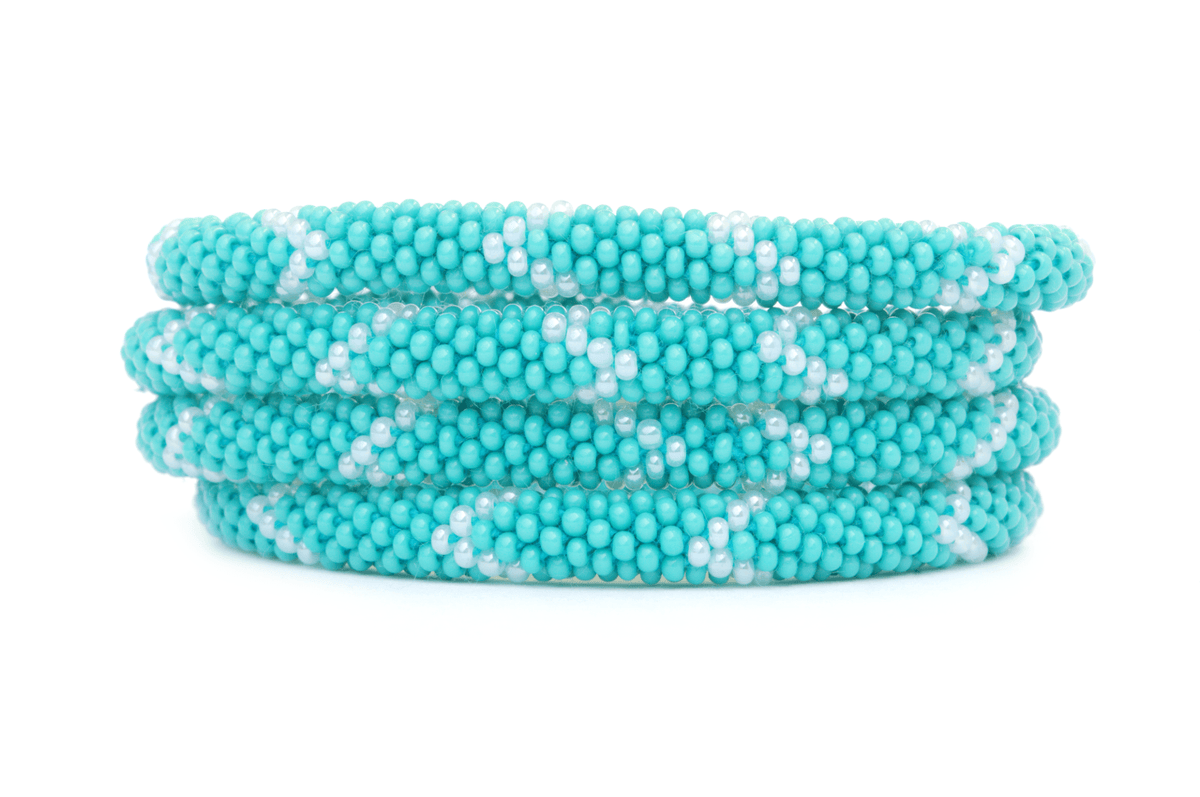 Sashka Co handmade beaded friendship bracelet with turquoise and gray glass beads. Crafted in Nepal by skilled artisans.