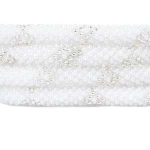Sashka Co handmade beaded friendship bracelet with white and clear diamond pattern. Artisan-crafted in Nepal.