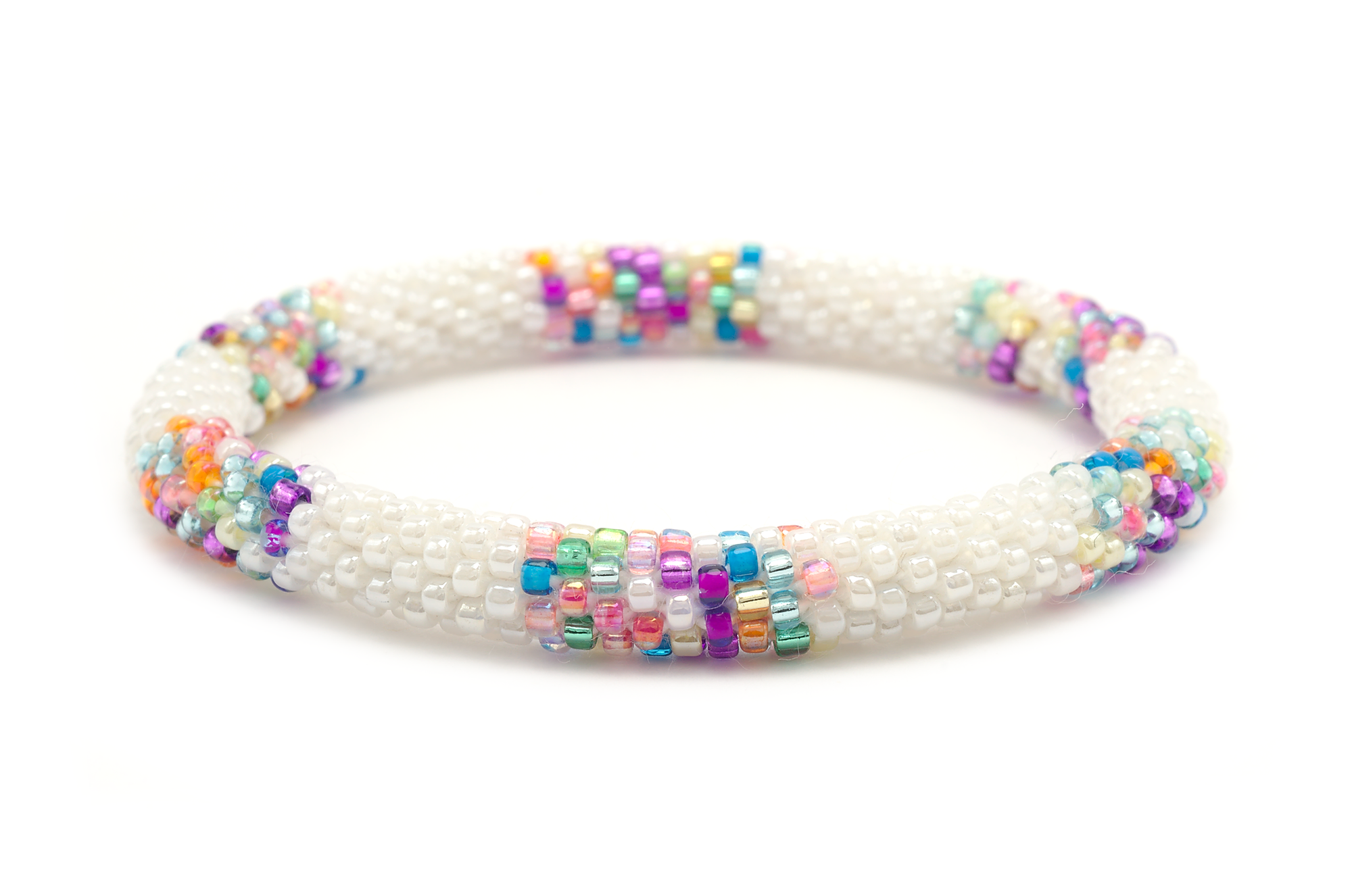 Sashka Co handmade beaded friendship bracelet with white and confetti mix glass beads. Crafted in Nepal by skilled artisans in a block pattern.