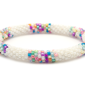 Sashka Co handmade beaded friendship bracelet with white and confetti mix glass beads. Crafted in Nepal by skilled artisans in a block pattern.
