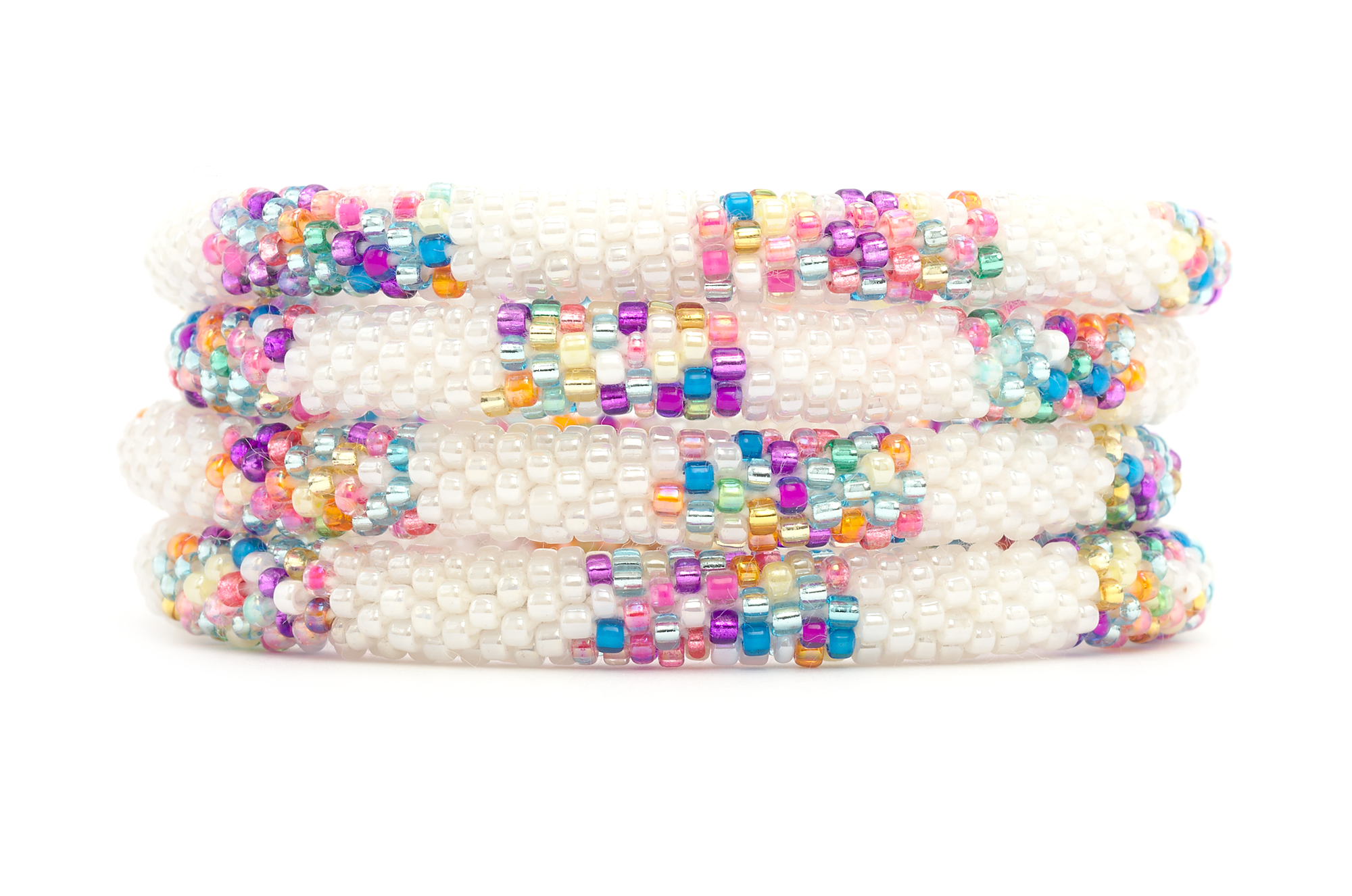 Sashka Co handmade beaded friendship bracelet with white and confetti mix glass beads. Crafted in Nepal by skilled artisans in a block pattern.