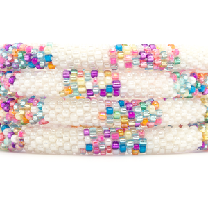 Sashka Co handmade beaded friendship bracelet with white and confetti mix glass beads. Crafted in Nepal by skilled artisans in a block pattern.