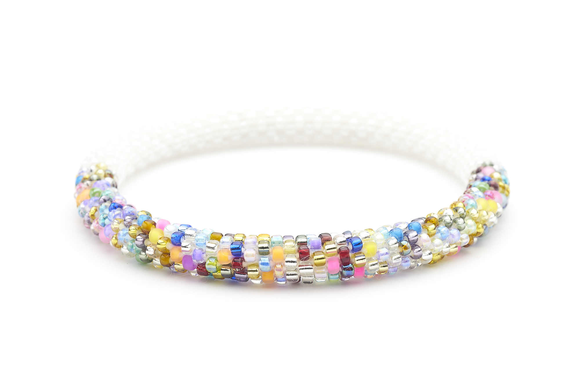 Sashka Co handmade beaded friendship bracelet with white and confetti mixed glass beads. Crafted in Nepal by skilled artisans in a half-and-half pattern.