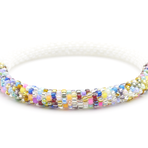 Sashka Co handmade beaded friendship bracelet with white and confetti mixed glass beads. Crafted in Nepal by skilled artisans in a half-and-half pattern.