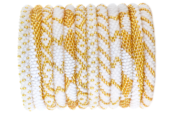 Sashka Co. Bracelet Set 3 Bracelets White and Gold Set of 3 - Extended 8"