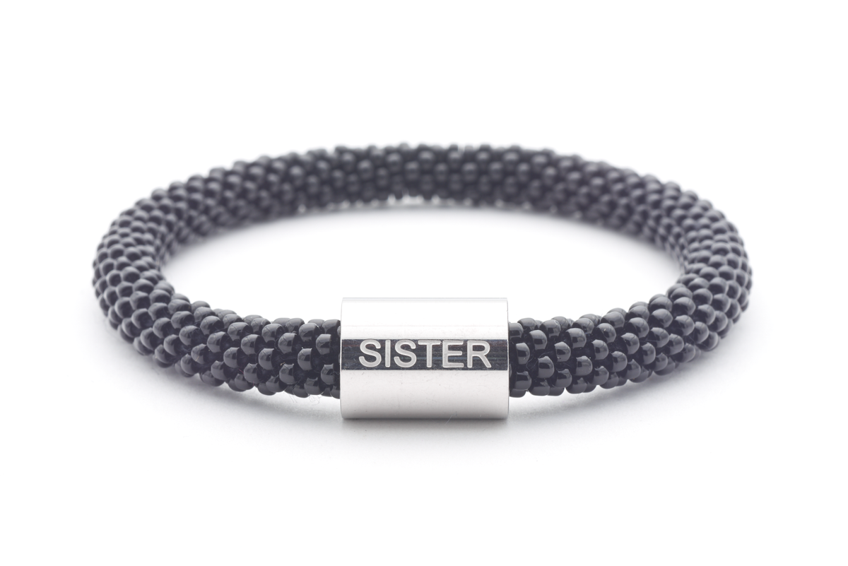 Sashka Co. Charm Bracelet Black / w Silver Charm Sister Charm Bracelet
