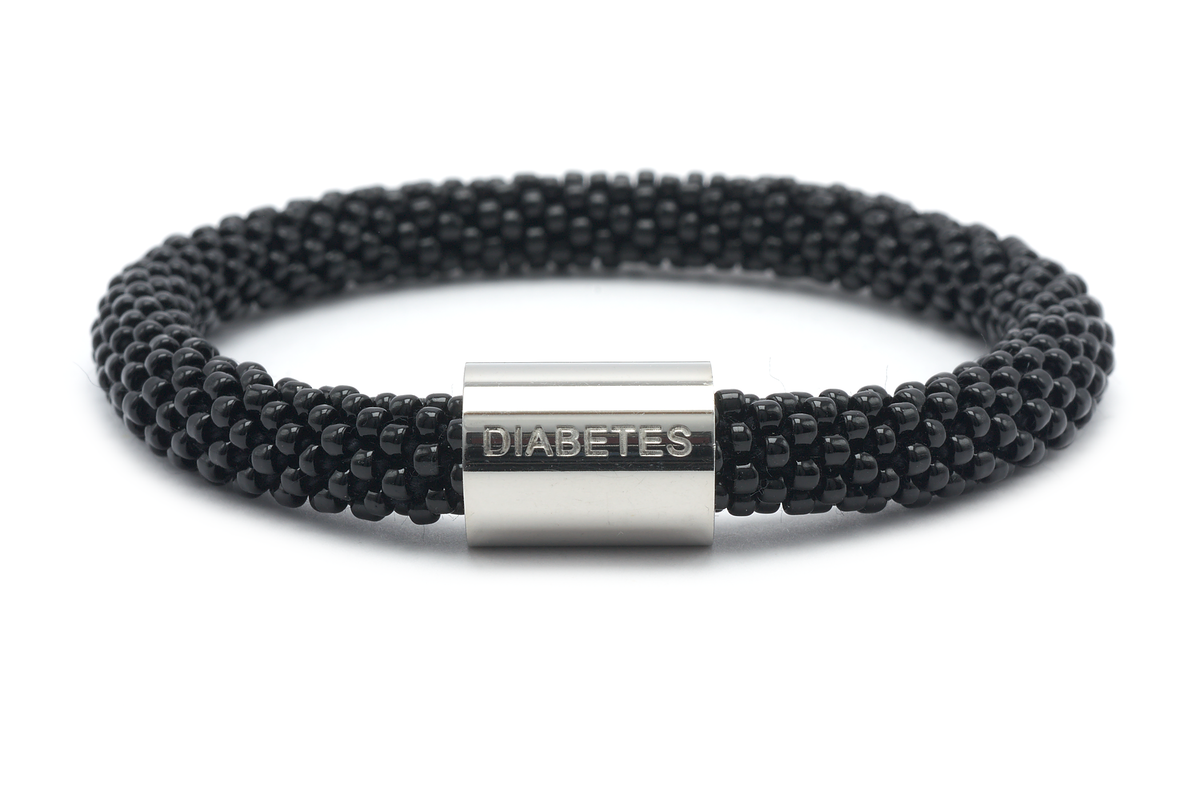 Sashka Co. Charm Bracelet Black w/ Silver Diabetes Charm Diabetes Charm Bracelet - Extended 8"