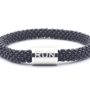Sashka Co. Charm Bracelet Black w/ Silver Run Charm Run Word Bracelet - Extended 8"