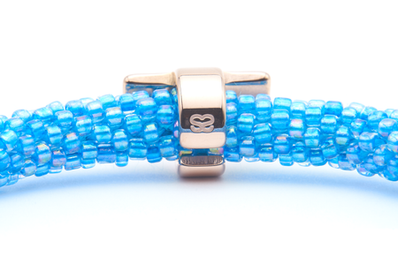Sashka Co. Charm Bracelet Blue w/ Rose Gold + Vibes Charm Positive Vibes Word Bracelet