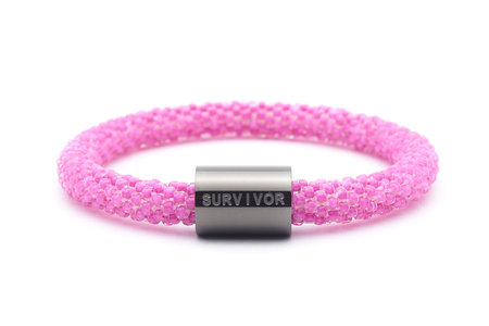 Sashka Co. Charm Bracelet Pink w/ Black Survivor Charm Survivor Charm  Bracelet - Extended 8"
