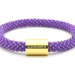 Sashka Co. Charm Bracelet Purple /w Gold Charm Alzheimer's Charm Bracelet - Extended 8".