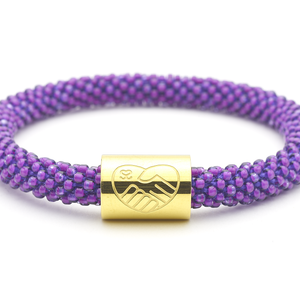Sashka Co. Charm Bracelet Purple /w Gold Charm Alzheimer's Charm Bracelet - Extended 8".