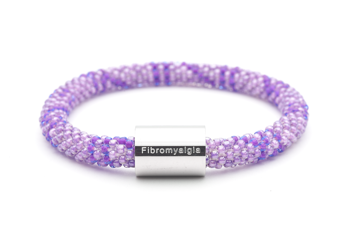 Sashka Co. Charm Bracelet Purple /w Silver Charm Fibromyalgia Charm Bracelet - Extended 8"