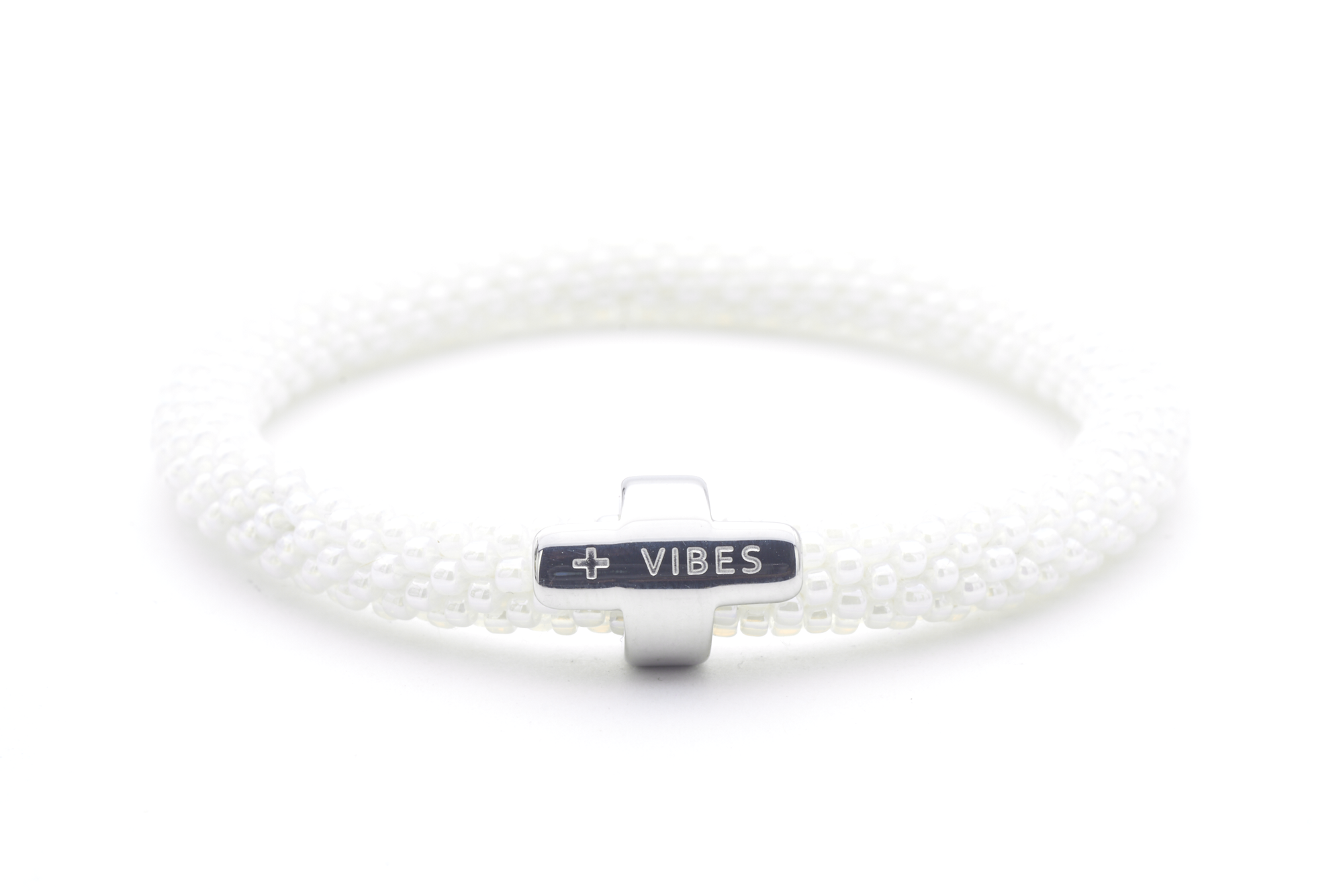 Sashka Co. Charm Bracelet White w/ Silver Charm Positive Vibes Charm Bracelet