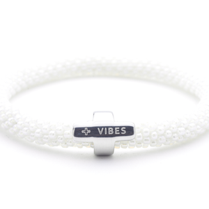 Sashka Co. Charm Bracelet White w/ Silver Charm Positive Vibes Charm Bracelet