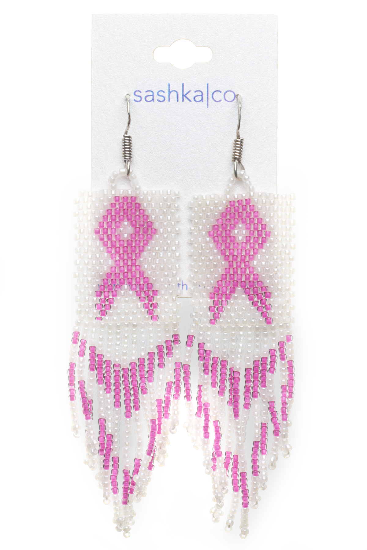 Sashka Co. Earrings Pink / White Breast Cancer Awareness Earrings