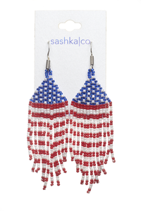 Sashka Co. Earrings RED / WHITE / BLUE USA Flag Glass Beaded Earrings