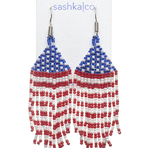 Sashka Co. Earrings RED / WHITE / BLUE USA Flag Glass Beaded Earrings