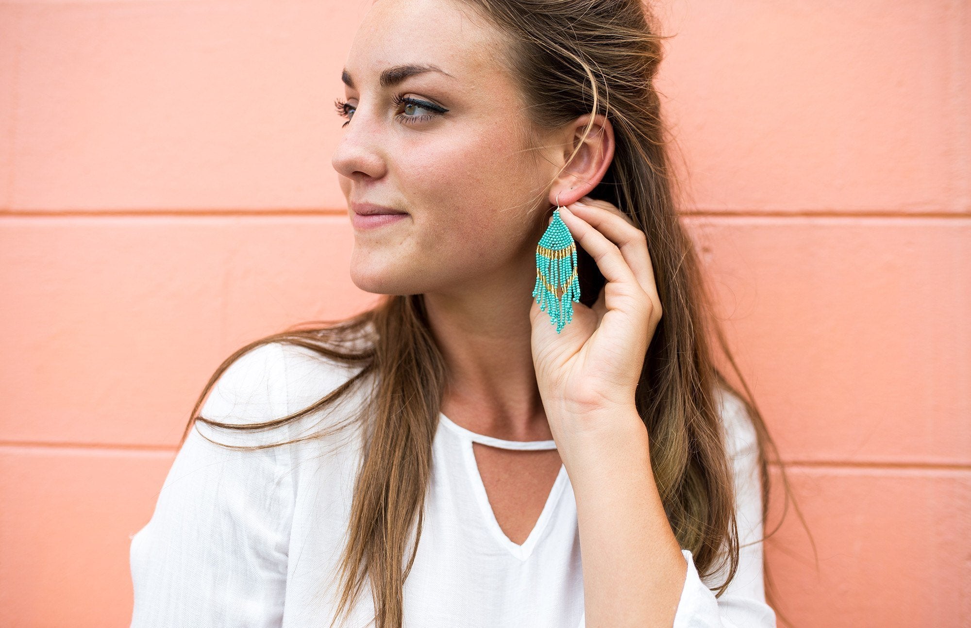 Sashka Co. Earrings Turquoise/Gold Turquoise Glass Beaded Earrings