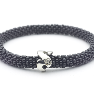 Sashka Co. Extended 8" Bracelet Black /w Silver Charm Wave Charm Bracelet - Extended 8"