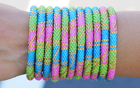 Sashka Co. Extended 8" Bracelet Blue / Green / Gold / Pink Tropical Bracelet- Extended 8"