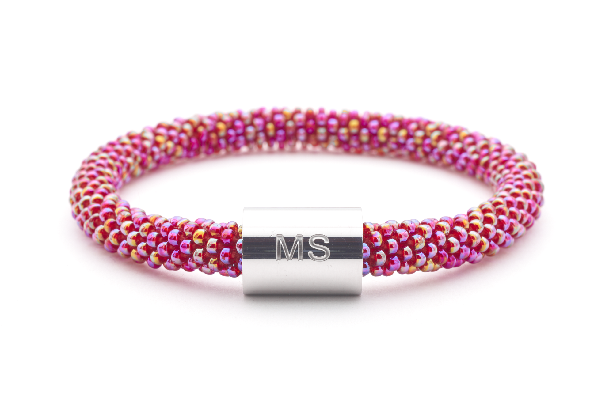 Sashka Co. Extended 8" Bracelet Iridescent Red /w Silver Charm Multiple Sclerosis Charm Bracelet - Extended 8"