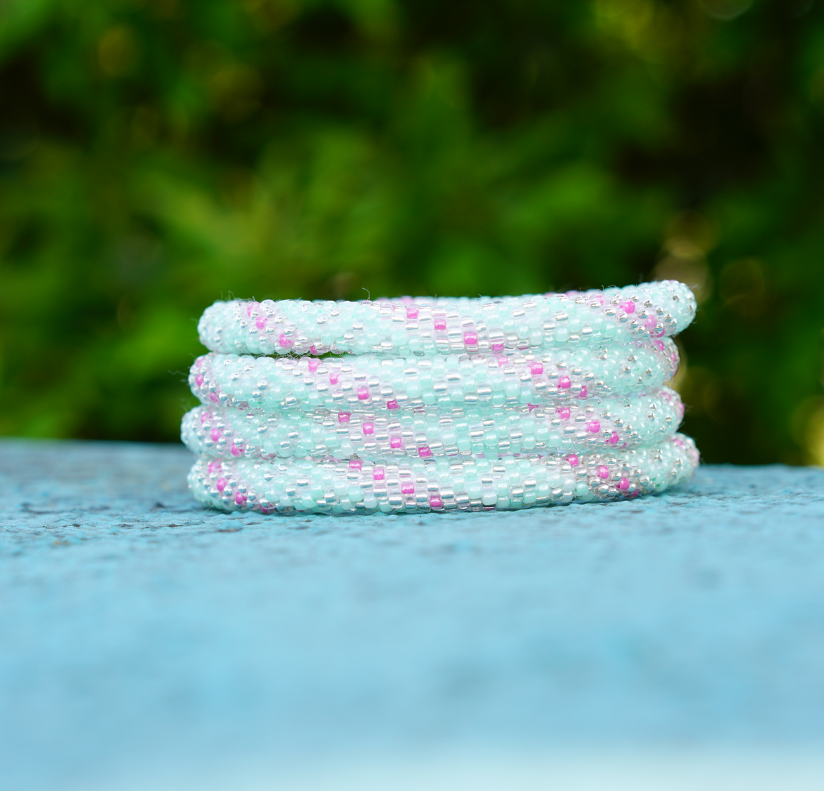 Sashka Co. Extended 8" Bracelet Mint / Clear / Pink Hawaii Bracelet  - Extended 8"