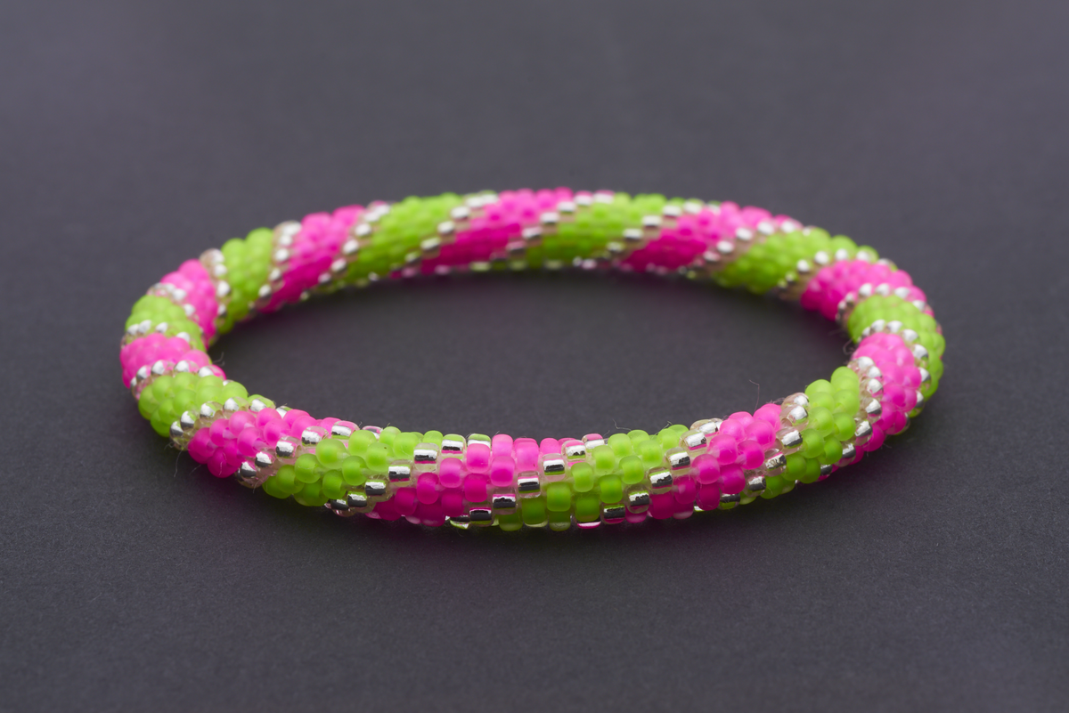 Sashka Co. Extended 8" Bracelet Neon Pink / Neon Green / Clear Neon Swirl Bracelet - Extended 8"