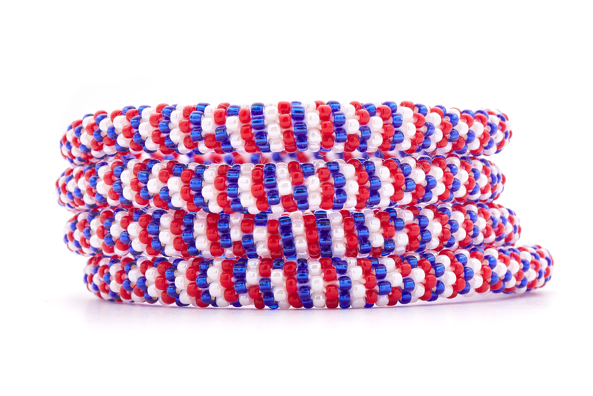 Handmade Beaded friendship bracelet with red, white and blue glass beads. Crafted by artisans in Nepal for Sashka Co.