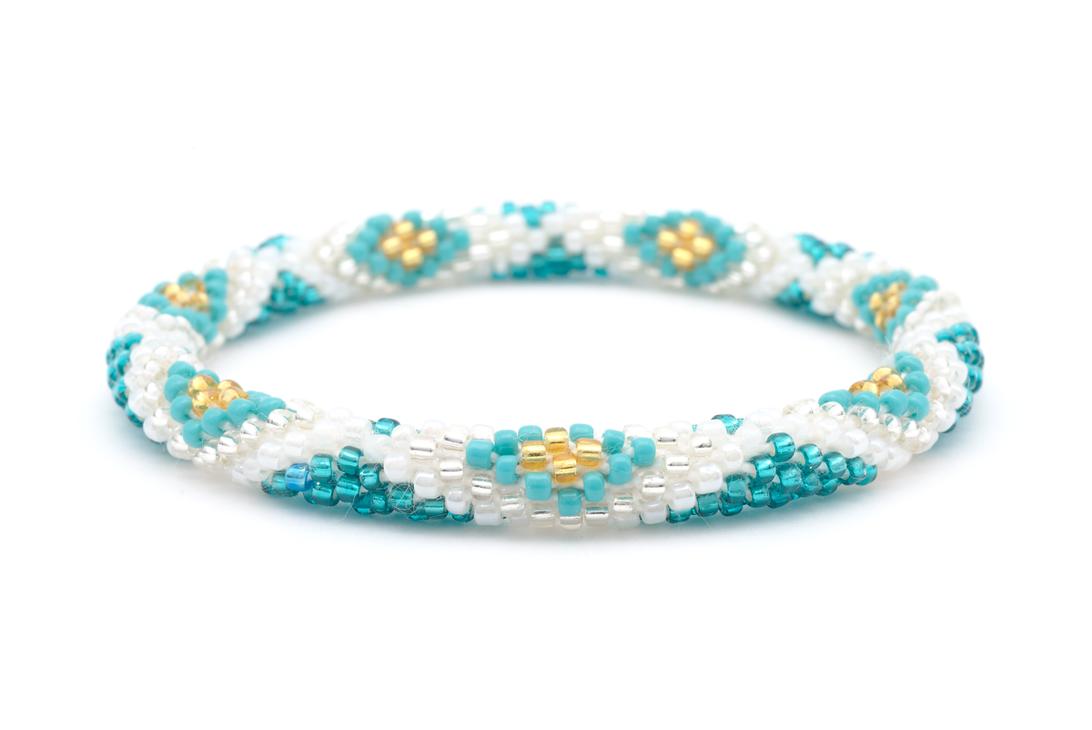 Sashka Co. Extended 8" Bracelet Teal / Turquoise / Gold / Clear Aztec Diamond Bracelet  - Extended 8"