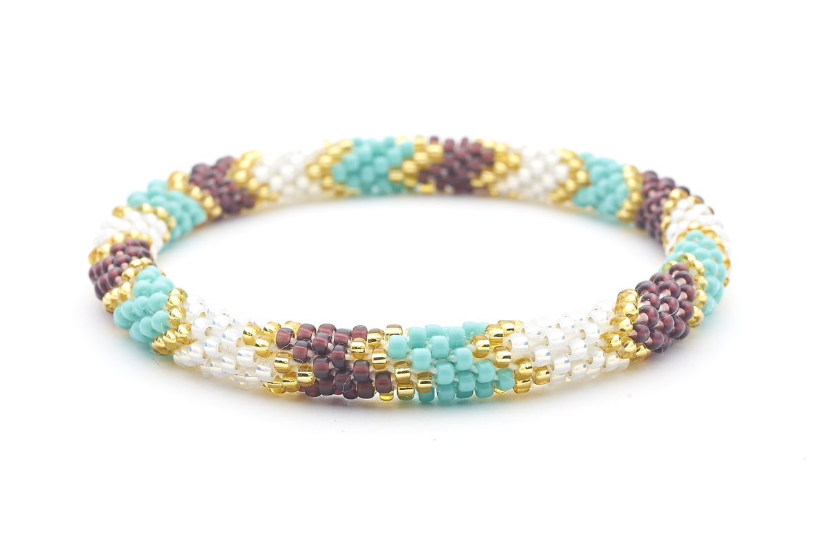 Sashka Co. Extended 8" Bracelet Turquoise / Deep Purple/ Gold / Pearl White Embrace Bracelet - Extended 8"