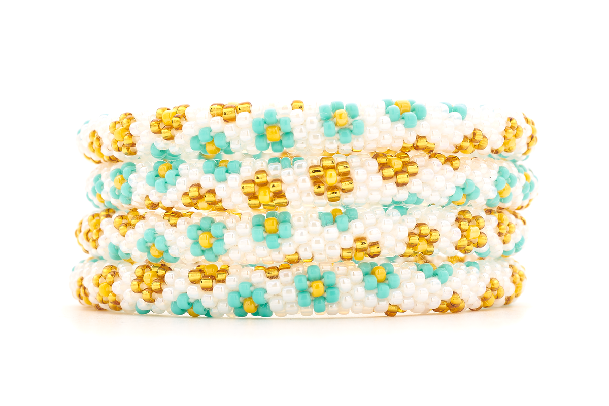 Sashka Co. Extended 8" Bracelet Turquoise / White / Gold / Yellow Turquoise Daisy Bracelet - Extended 8"