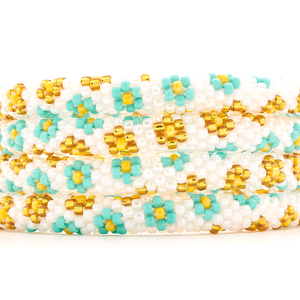 Sashka Co. Extended 8" Bracelet Turquoise / White / Gold / Yellow Turquoise Daisy Bracelet - Extended 8"