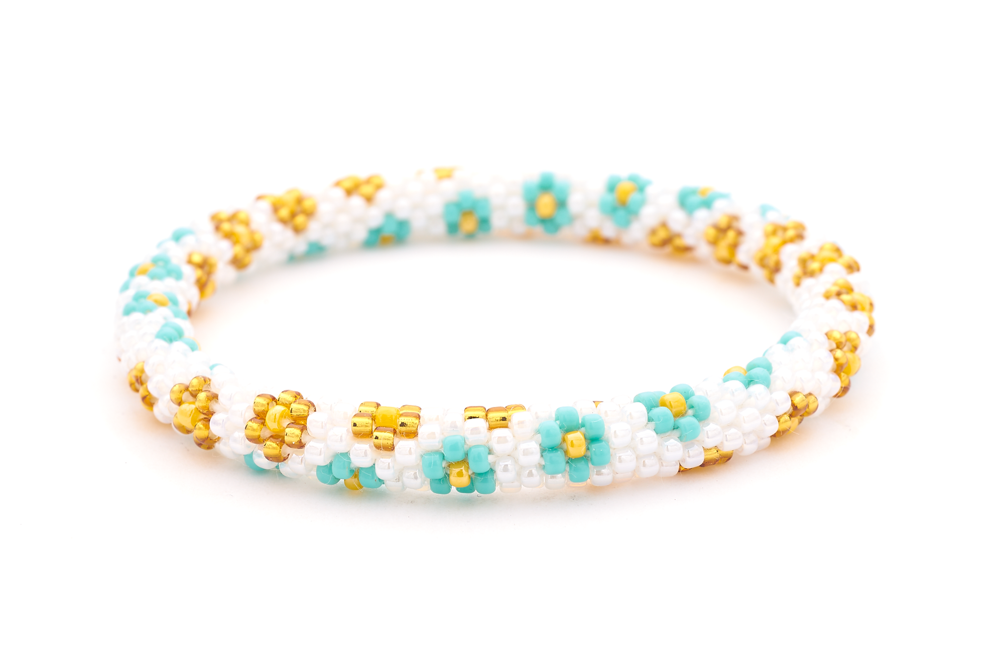 Sashka Co. Extended 8" Bracelet Turquoise / White / Gold / Yellow Turquoise Daisy Bracelet - Extended 8"