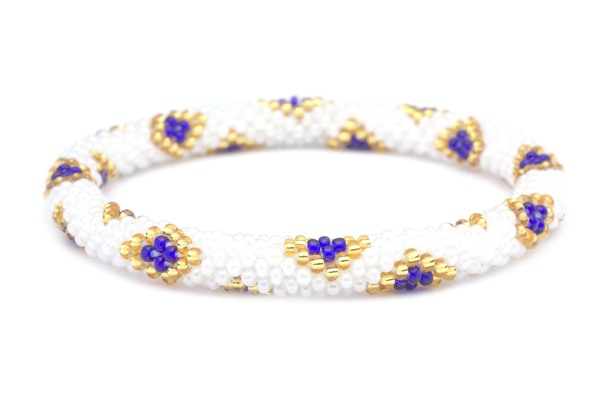 Sashka Co. Extended 8" Bracelet White/Blue/Gold Positive Life Bracelet - Extended 8"
