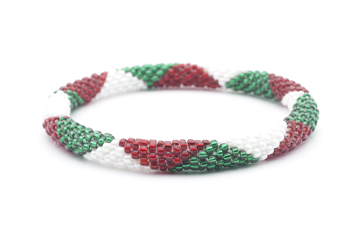Sashka Co. Extended 8" Bracelet White / Red / Green Christmas Bracelet - Extended 8"