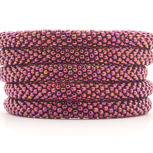 Handmade glass bead iridescent plum bracelet from Nepal, featuring a roll design. Also known as a beaded bracelet, seed bead bracelet, beach glass bracelet, or sea glass bracelet