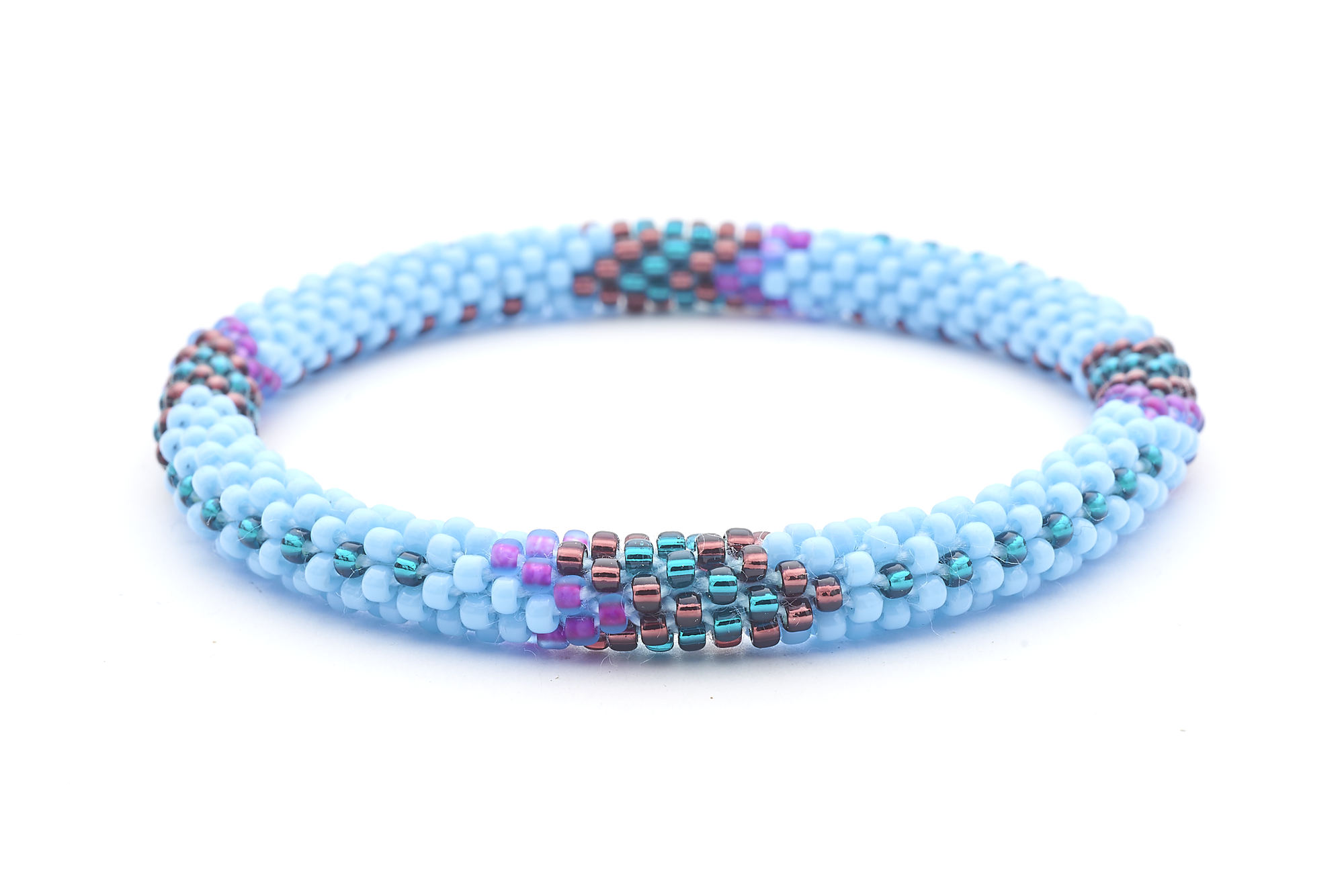 Handmade glass bead bracelet from Nepal, featuring a roll design. Also known as a beaded bracelet, seed bead bracelet, beach glass bracelet, or sea glass bracelet