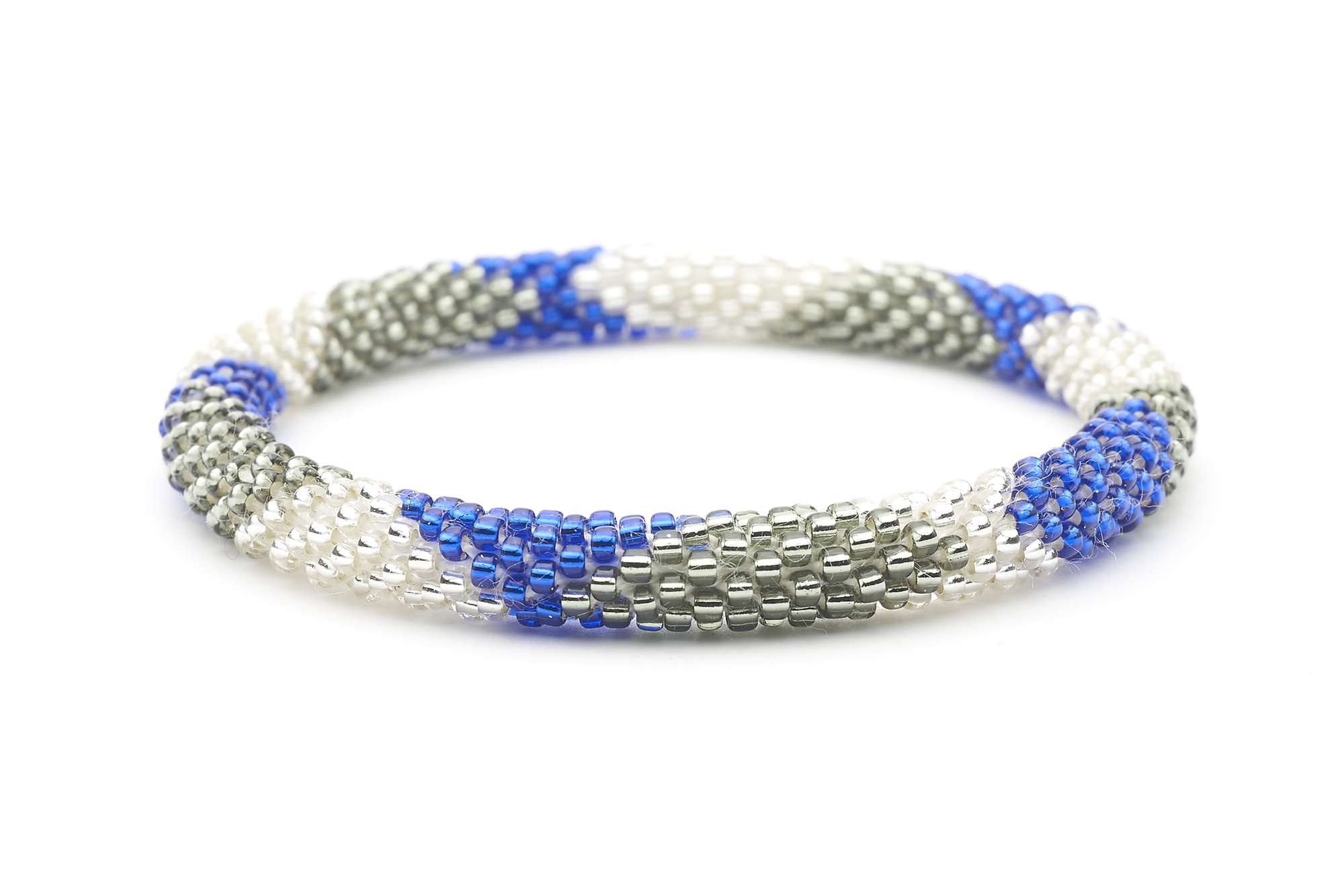 Handmade glass bead bracelet from Nepal, featuring a roll design. Also known as a beaded bracelet, seed bead bracelet, beach glass bracelet, or sea glass bracelet.