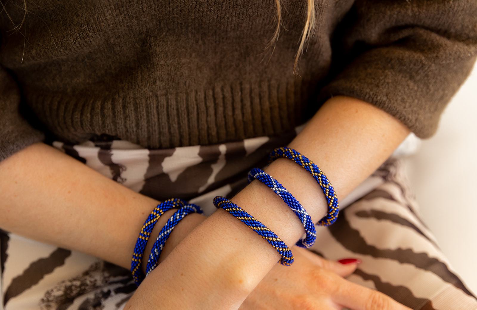 Handmade glass bead bracelet from Nepal, featuring a roll design. Also known as a beaded bracelet, seed bead bracelet, beach glass bracelet, or sea glass bracelet.