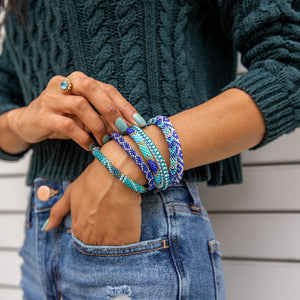 Handmade glass bead bracelet from Nepal, featuring a roll design. Also known as a beaded bracelet, seed bead bracelet, beach glass bracelet, or sea glass bracelet