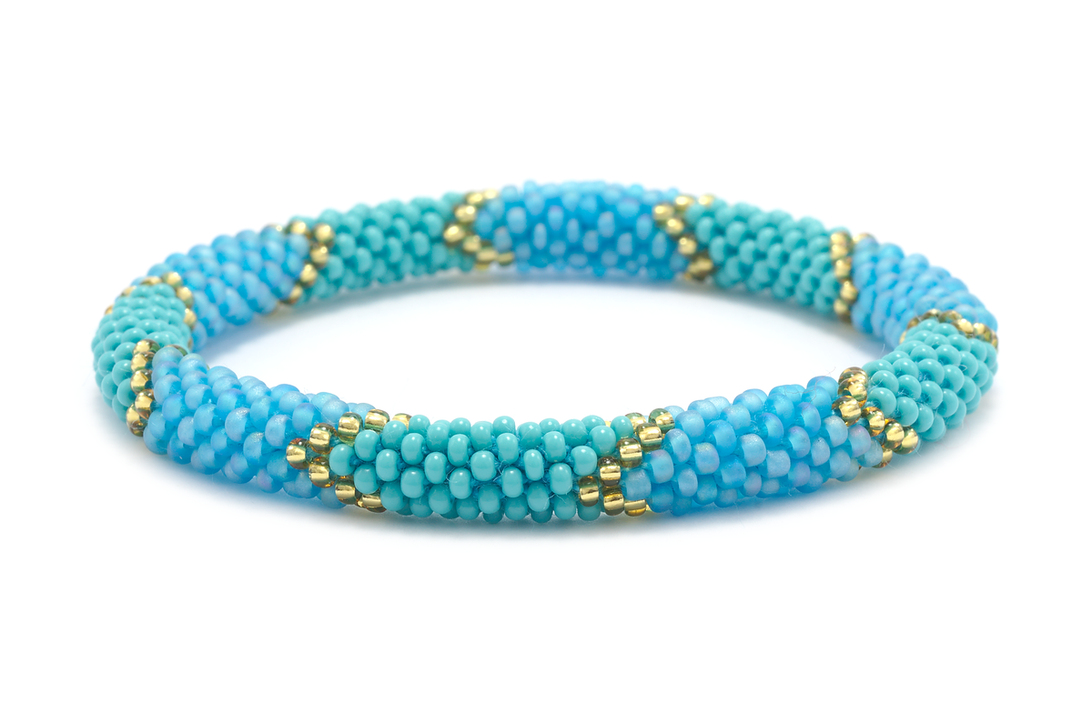 Handmade glass bead bracelet from Nepal, featuring a roll design. Also known as a beaded bracelet, seed bead bracelet, beach glass bracelet, or sea glass bracelet.