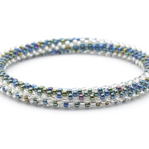 Handmade glass bead bracelet from Nepal, featuring a roll design. Also known as a beaded bracelet, seed bead bracelet, beach glass bracelet, or sea glass bracelet.