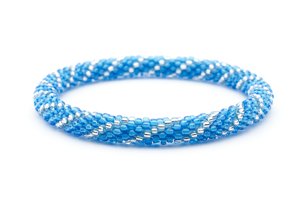 Handmade glass bead bracelet from Nepal, featuring a roll design. Also known as a beaded bracelet, seed bead bracelet, beach glass bracelet, or sea glass bracelet.